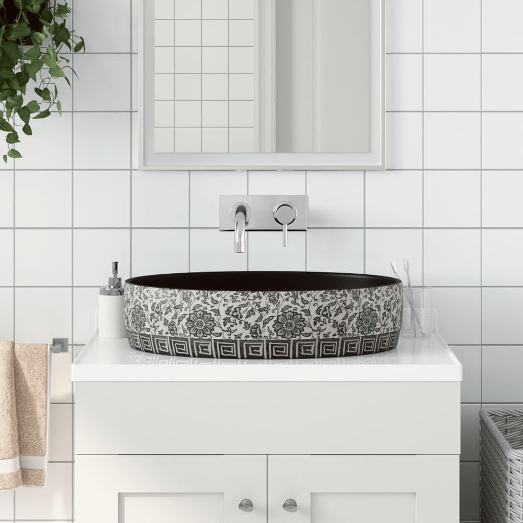 Vidaxl Staction Wasker Ovaal 56.5x36.5x13,5 cm Céramique noir et bleu