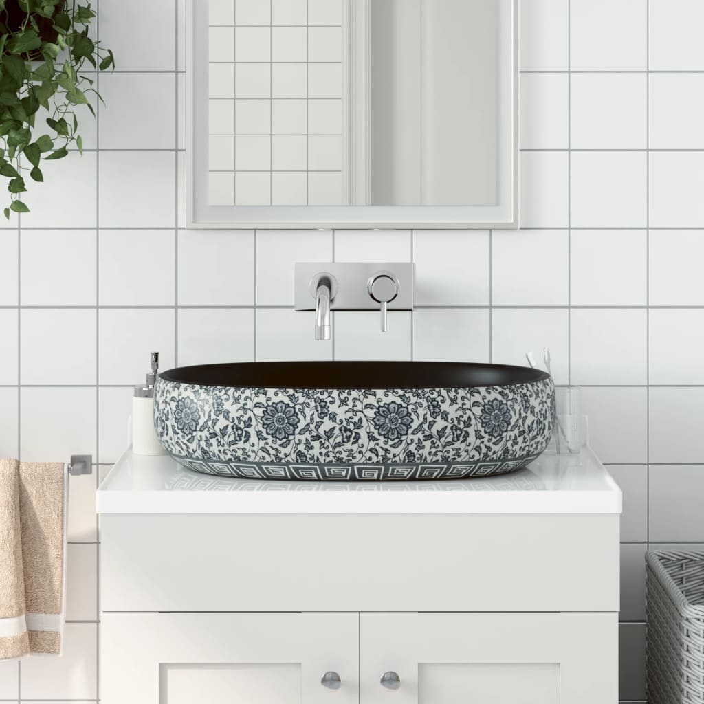 Vidaxl Straction Wasker Ovaal 59x40x14 cm ceramiczny czarno -niebieski