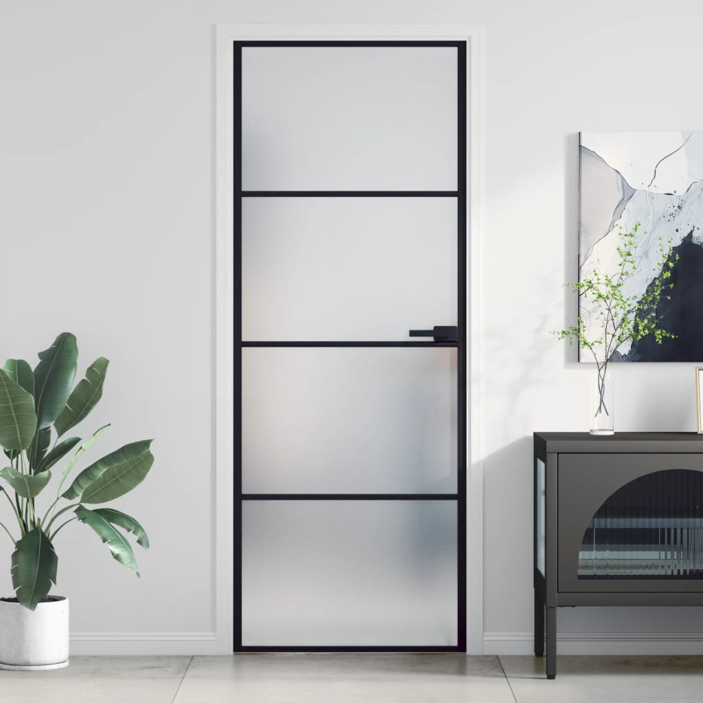 Vidaxl Porte intérieure étroite 76x201,5 cm Verre durcie et aluminium noir