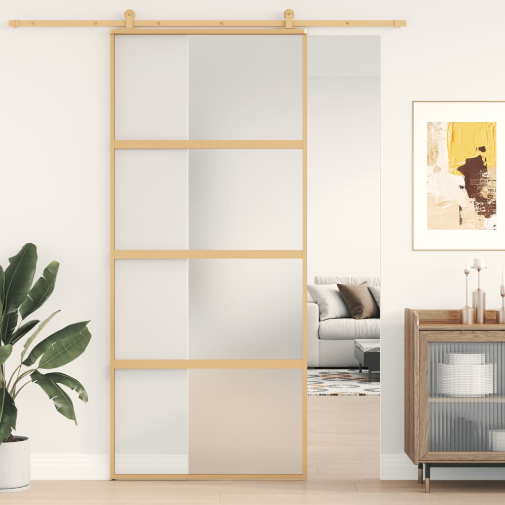 Puerta corredera Vidaxl 90x205 cm de vidrio ESG mate y dorado de aluminio