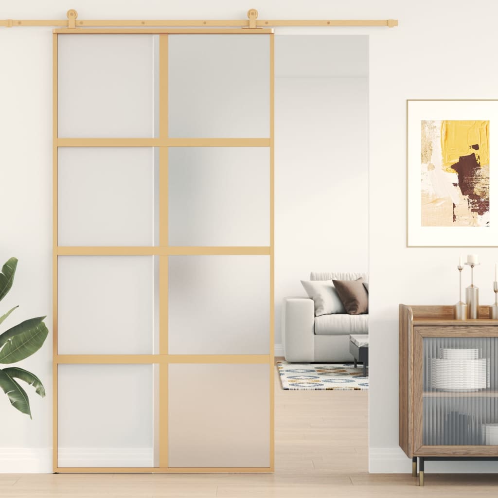 Puerta corredera de Vidaxl 102.5x205 cm de vidrio ESG mate y dorado de aluminio