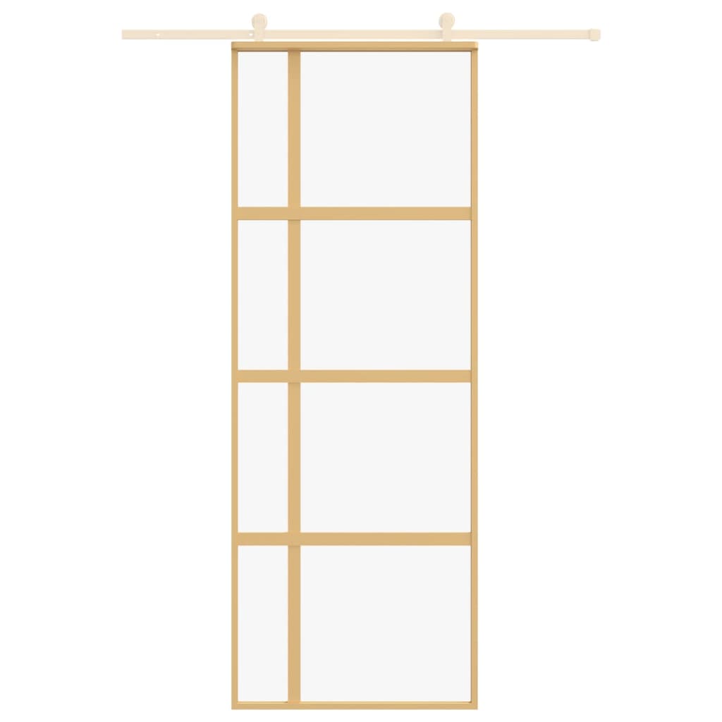 Vidaxl skydedør 76x205 cm Rydt ESG -glas og aluminiumsguldfarvet