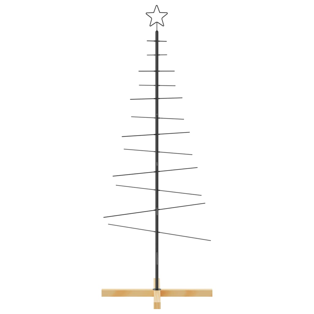 Vidaxl kerstdecoratie kerstboom met houten basis 150 cm metaal zwart