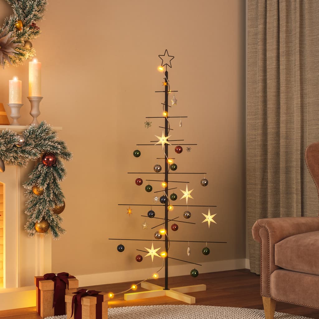 Vidaxl kerstdecoratie kerstboom met houten basis 150 cm metaal zwart