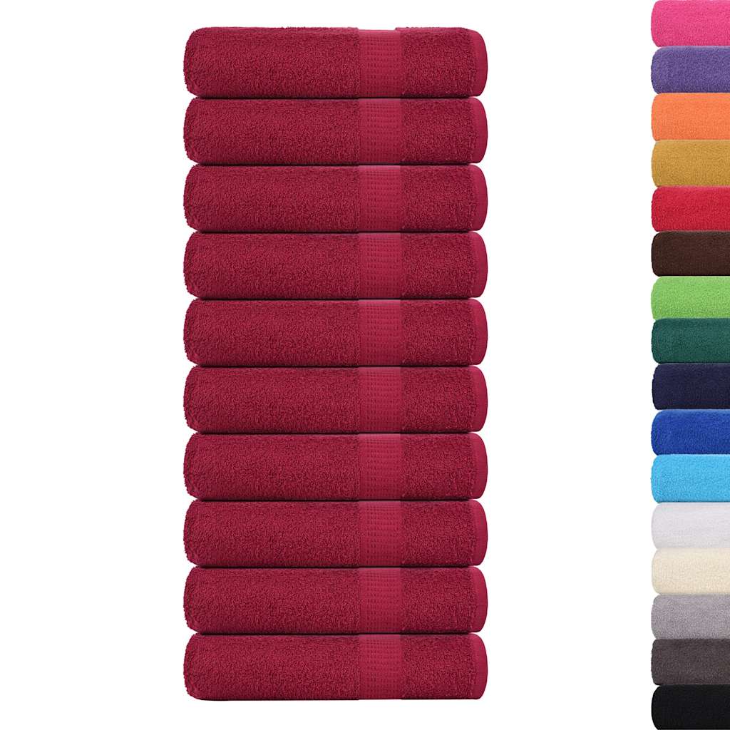 Vidaxl brisače 10 St 50x100 cm 360 g m² 100% bombažni burgundijski rdeč