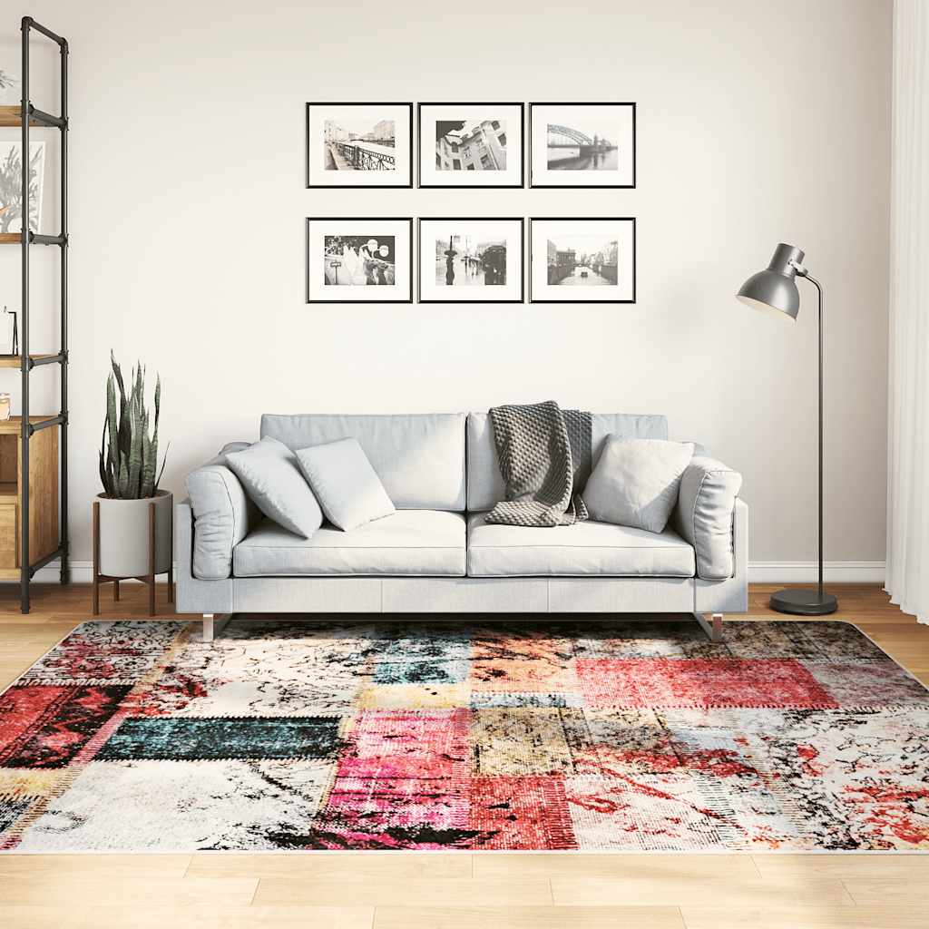 Vidaxl tæppe vaskbart anti-slip 150x230 cm patchwork flerfarvet