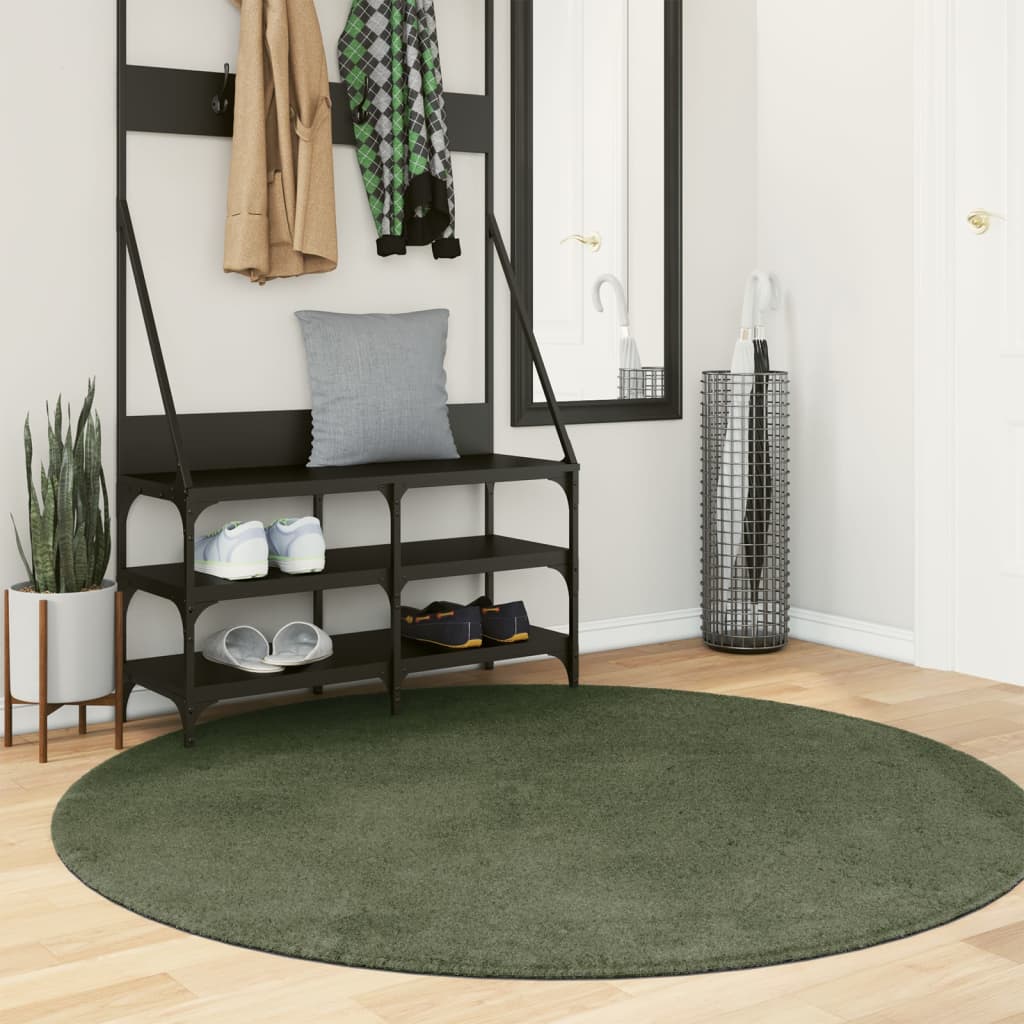 Vidaxl Rug Huarte z nizko -polesko mehko pralnico Ø 160 cm gozdna zelena