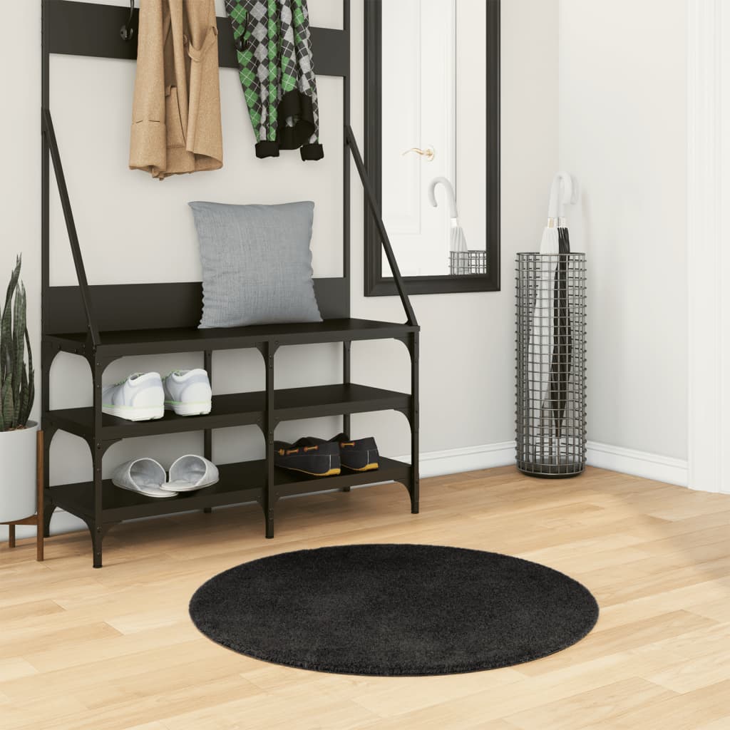 Vidaxl rug harte low -pole mëll wäschen Ø 80 cm schwaarz