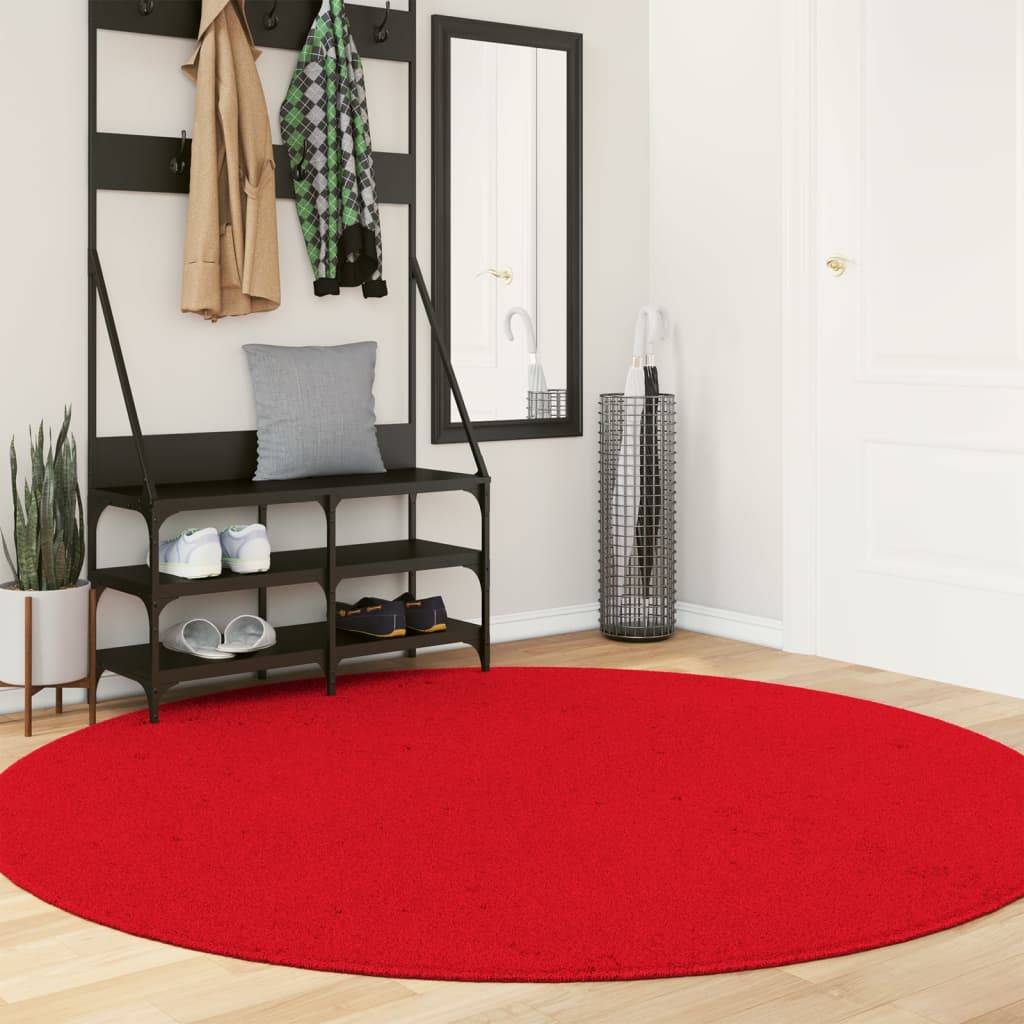 Vidaxl tapis huarte poils courts doux lavable ø 200 cm rouge