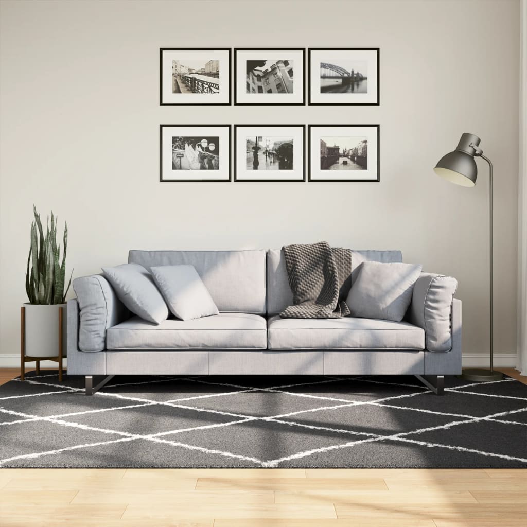 Vidaxl rug Shuggy Héich Palle modern 160x230 cm schwaarz a Crème