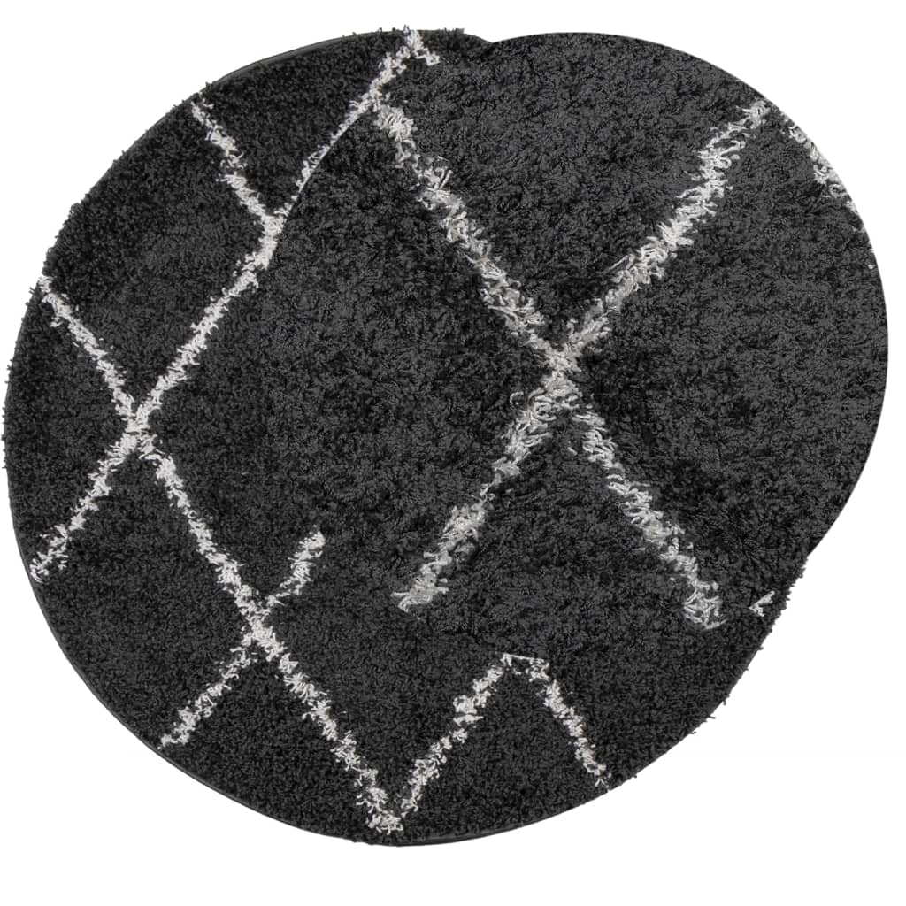 Vidaxl vloerkleed pamplona shaggy hoogpolig ø 160 cm zwart en crème