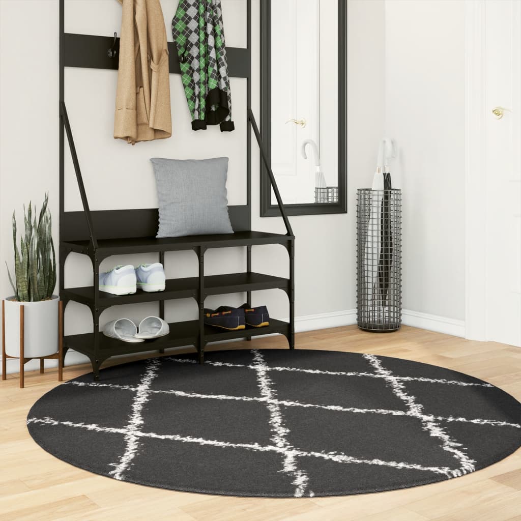 Vidaxl vloerkleed pamplona shaggy hoogpolig ø 160 cm zwart en crème