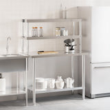 Mesa de trabajo de cocina Vidaxl con bovenschap 110x55x150 cm de acero inoxidable