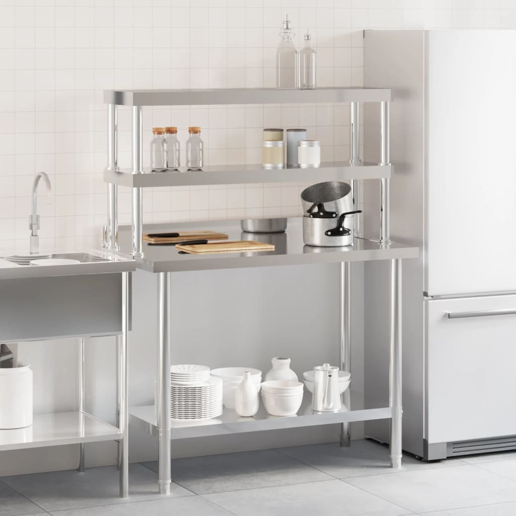 Mesa de trabajo de cocina Vidaxl con bovenschap 110x55x150 cm de acero inoxidable