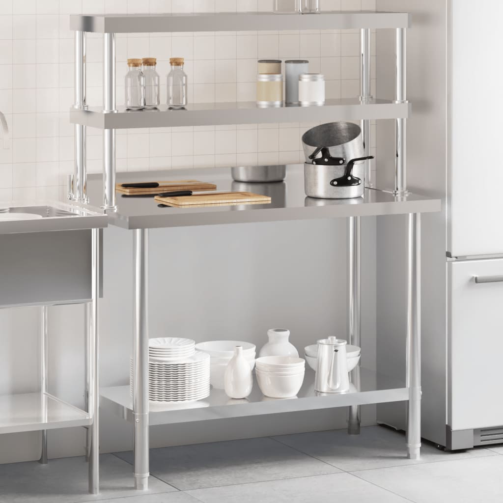 Mesa de trabajo de cocina Vidaxl con bovenschap 110x55x150 cm de acero inoxidable