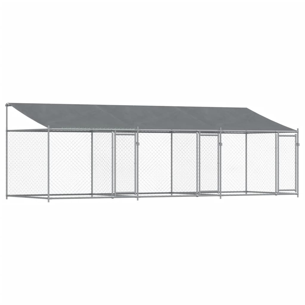 Vidaxl Hunddach mit Dach und Türen 6x2x2 m verzinkter Stahl grau