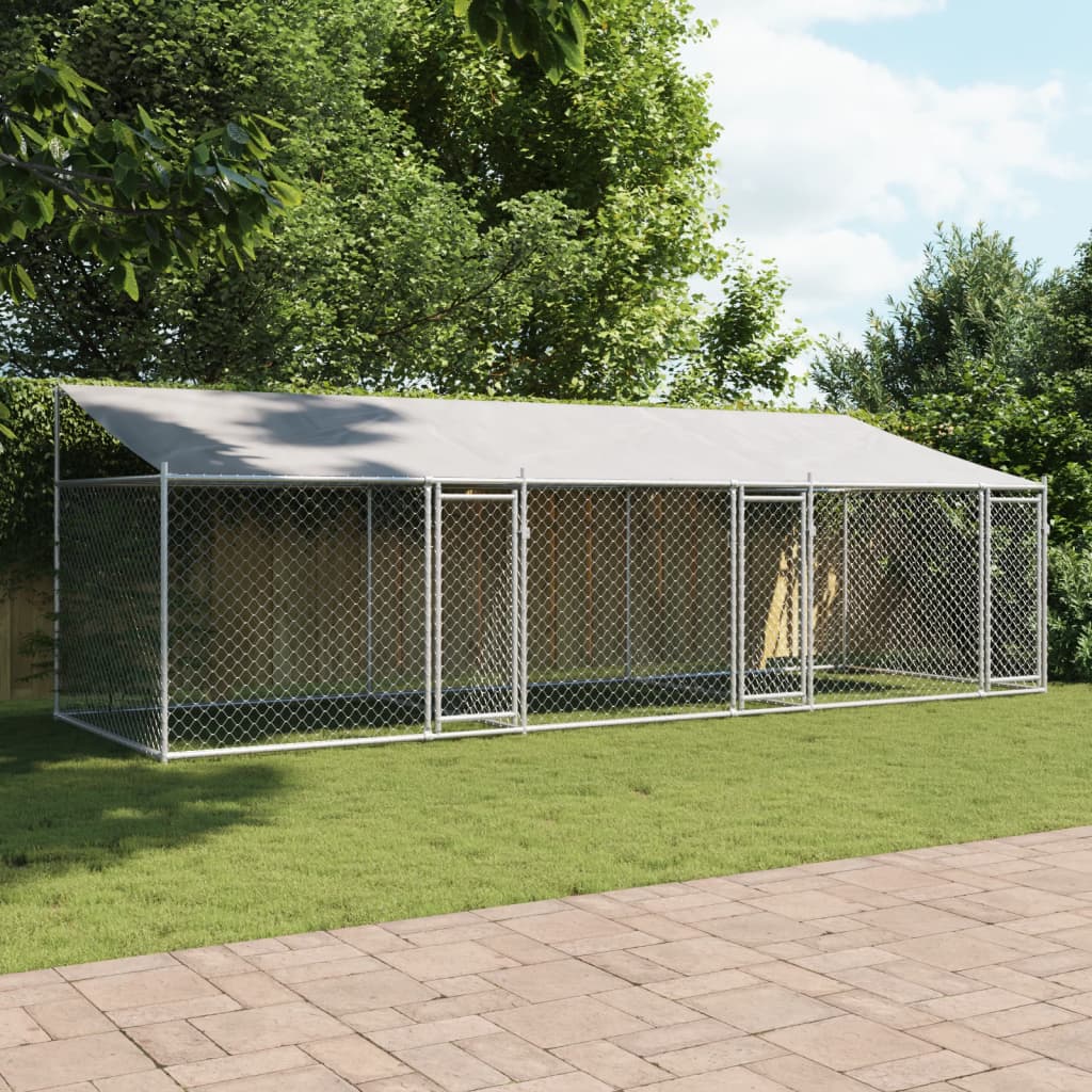 Vidaxl Hunddach mit Dach und Türen 6x2x2 m verzinkter Stahl grau