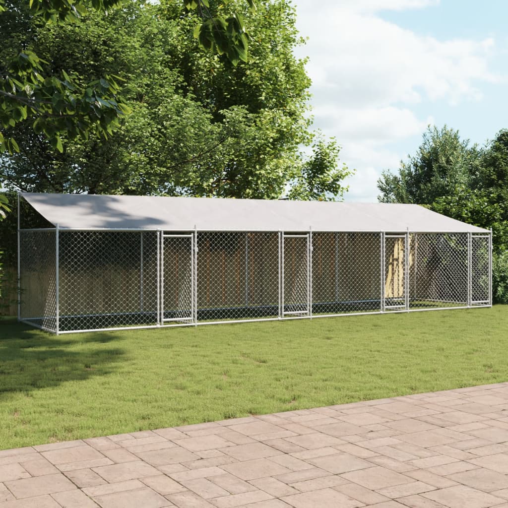 Vidaxl Hunddach mit Dach und Türen 8x2x2 m verzinkter Stahl grau