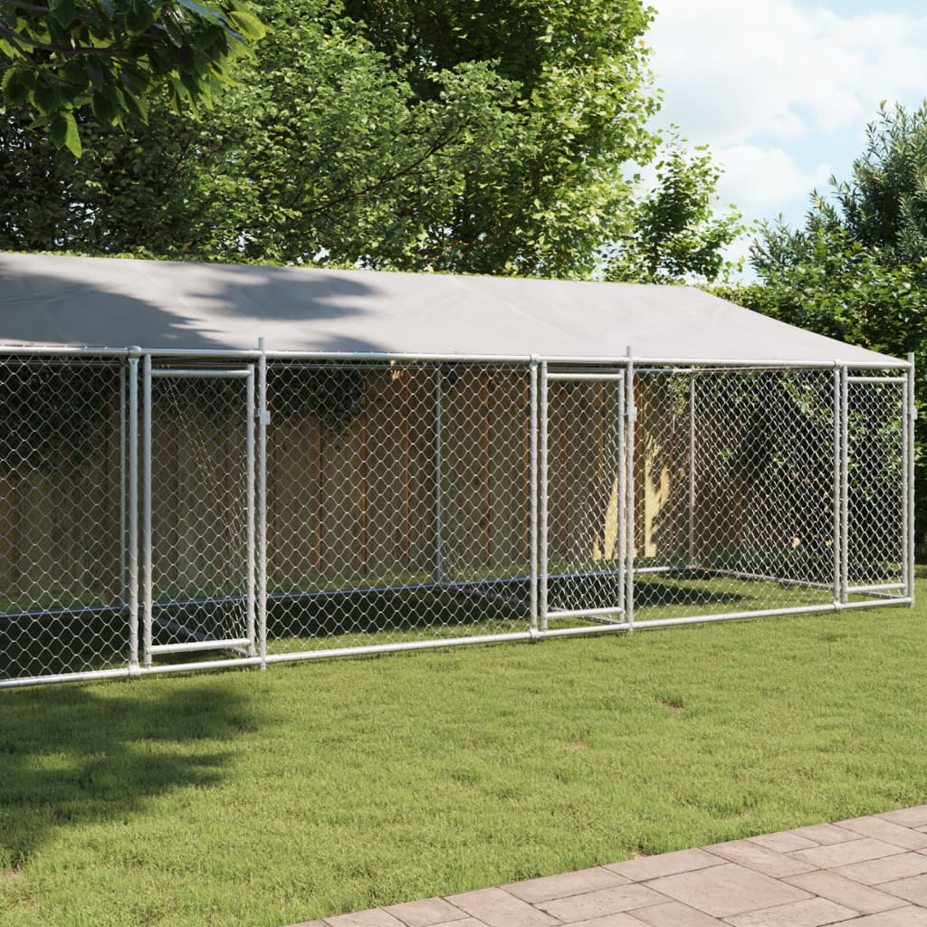 Vidaxl Hunddach mit Dach und Türen 8x2x2 m verzinkter Stahl grau