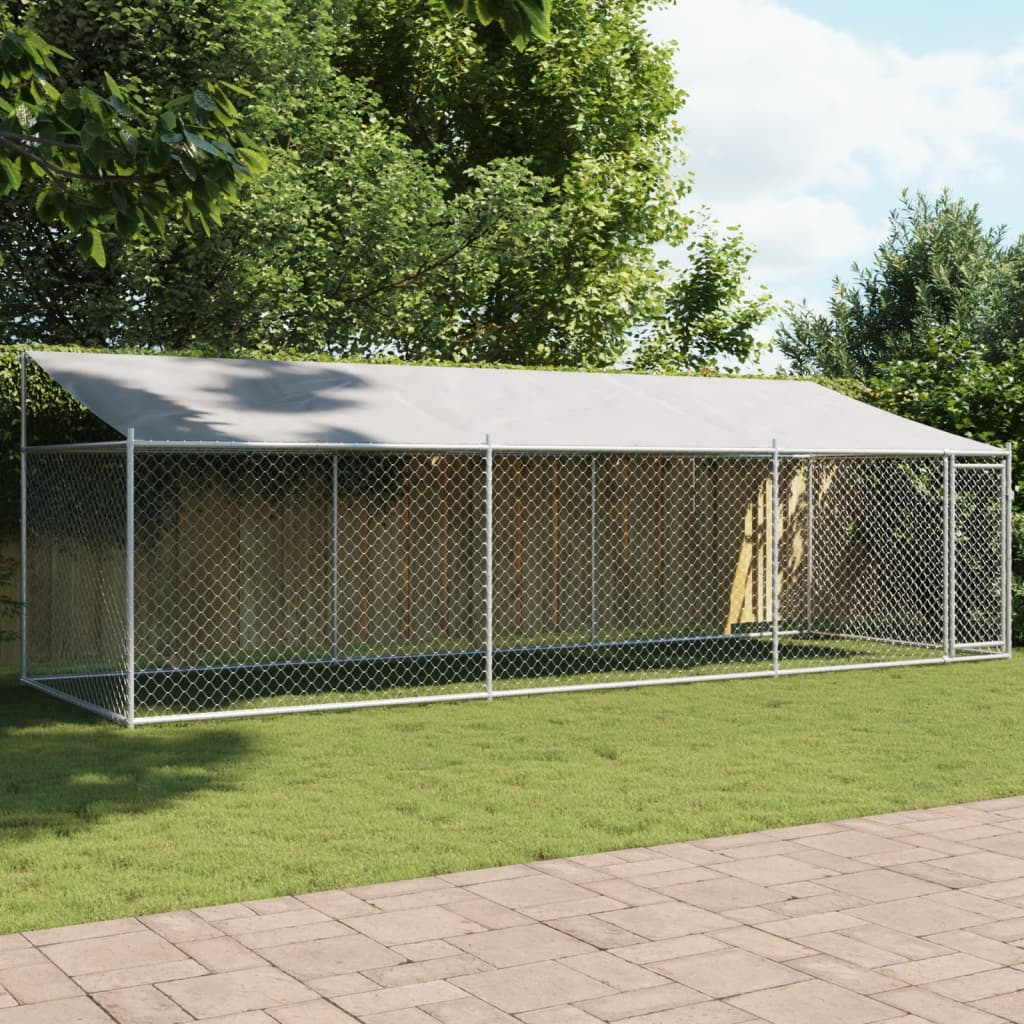 Vidaxl Hunddach mit Dach und Tür 6x2x2 m verzinkter Stahl grau