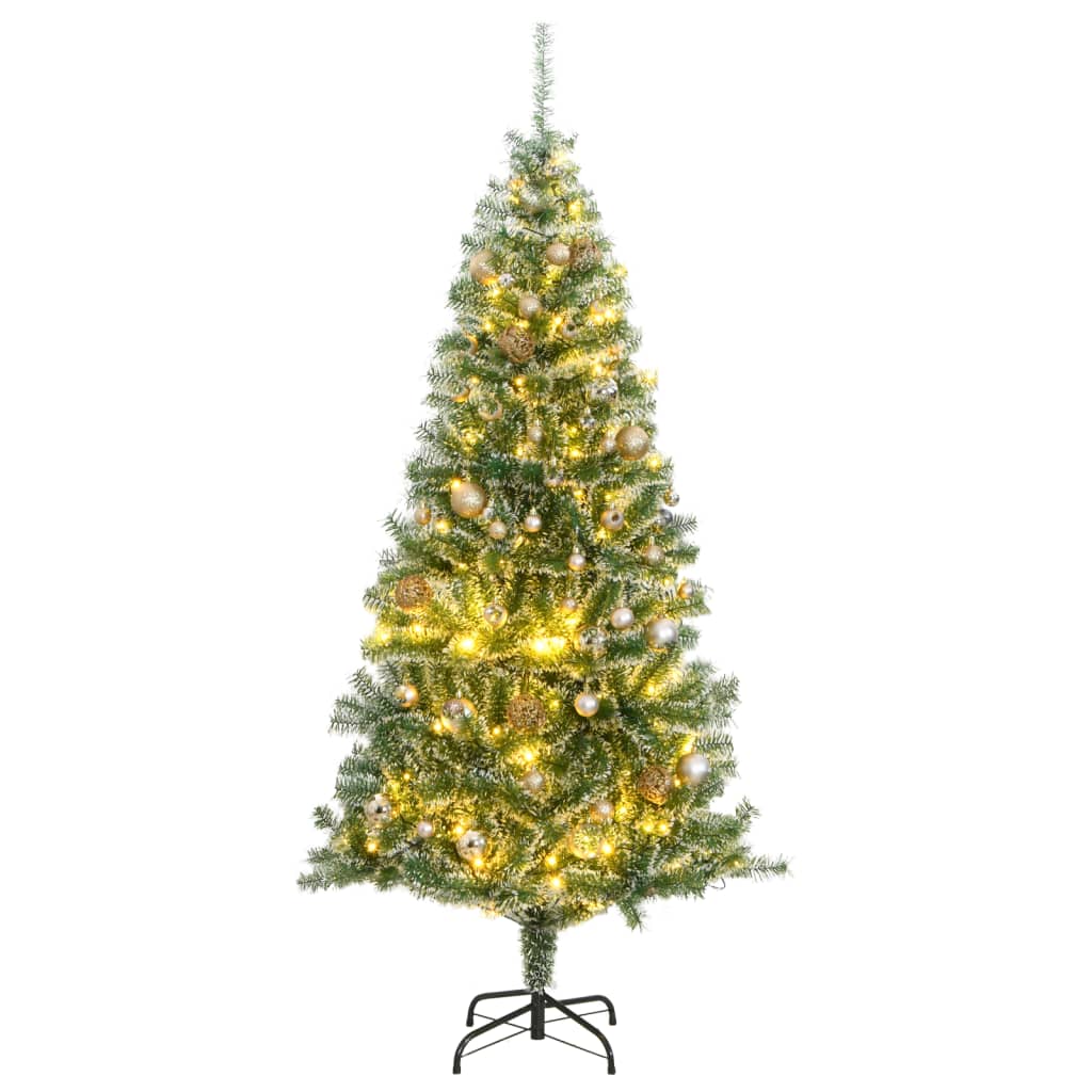 Vidaxl Kunstkerstboom z 300 diodami LED kulki świąteczne i śnieg 210 cm