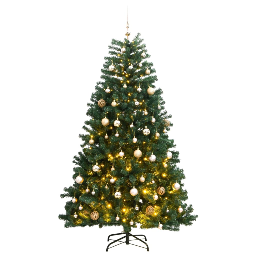 Vidaxl Kunstkerstboom z zawiasami 300 diod LED i piłki świąteczne 180 cm