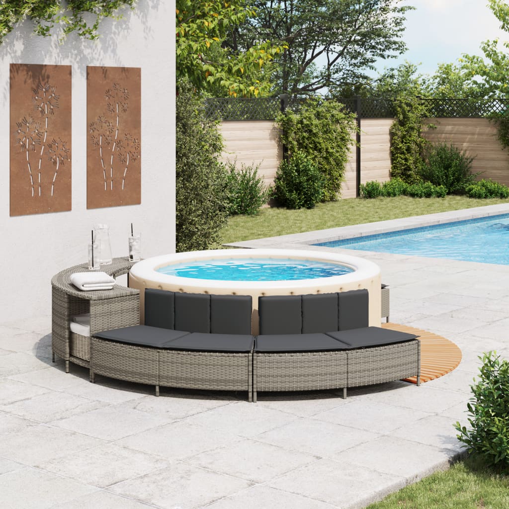 Vidaxl Hottubbänkar med kuddar 2 St Poly Rattan Gray