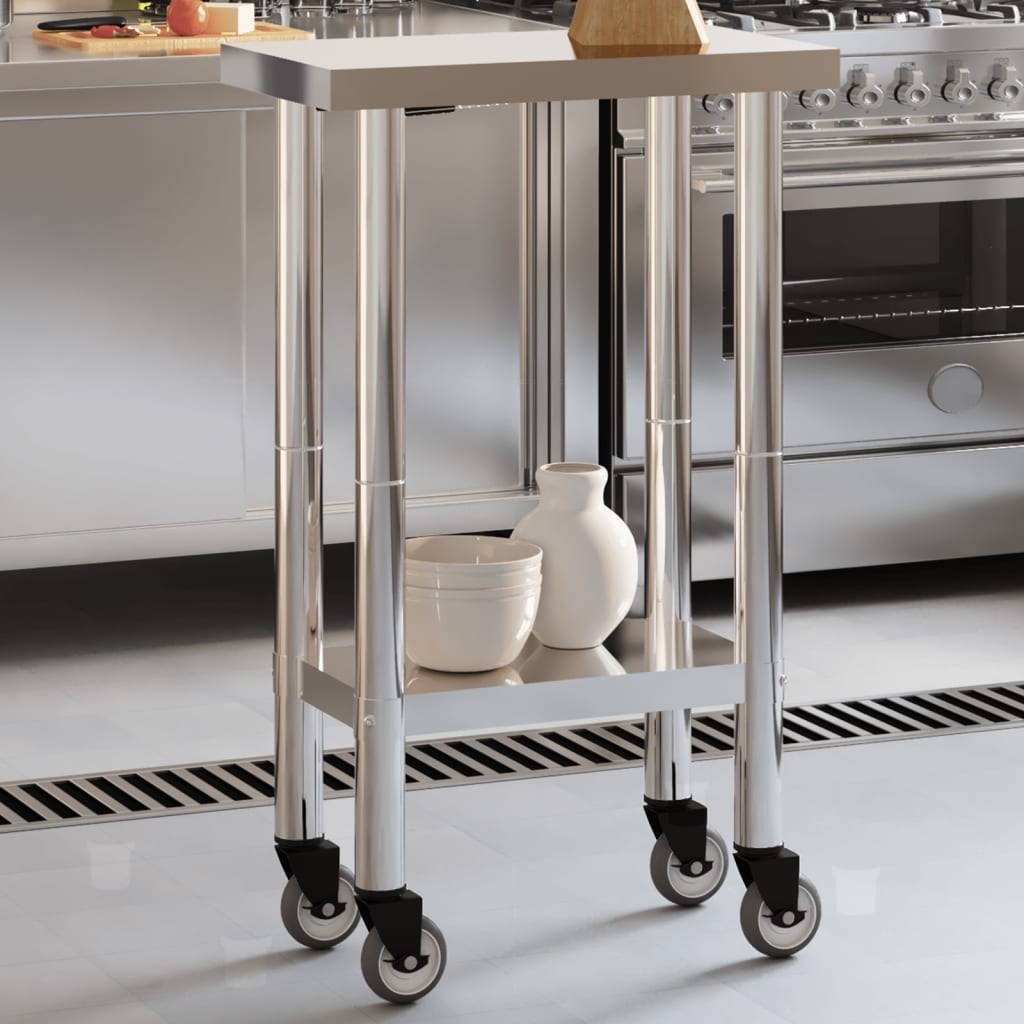 Vidaxl Kitchenwork table with wheels 55x30x85 cm Stainless steel