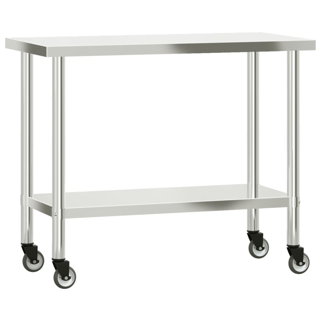 Vidaxl Kitchenwork table with wheels 110x55x85 cm Stainless steel
