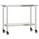 Vidaxl Kitchenwork table with wheels 110x55x85 cm Stainless steel