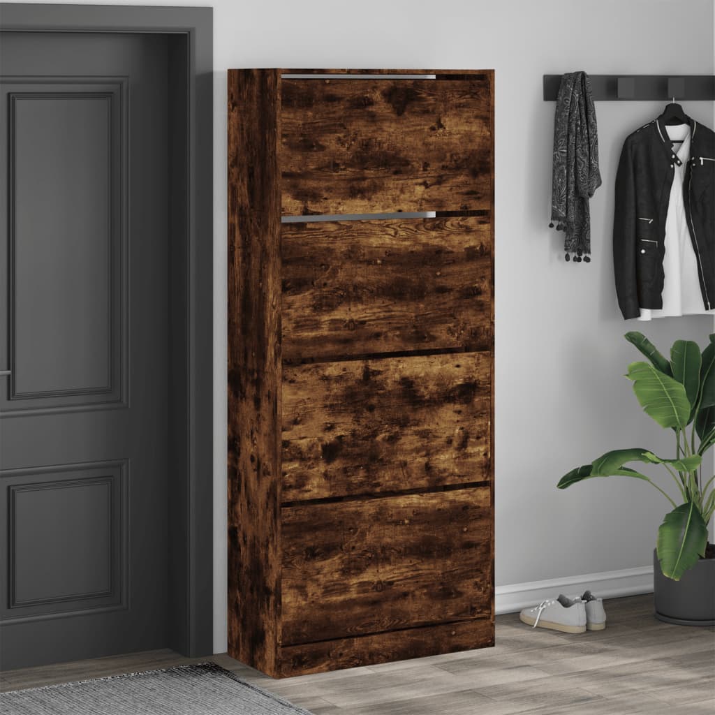 VidaXL shoe cabinet with 4 folding drawers 80x34x187.5 cm smoked oak color