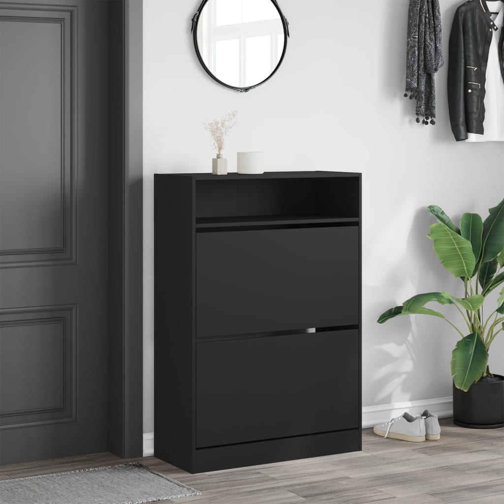 Armadio da scarpe Vidaxl con 2 cassetti pieghevoli 80x34x116 cm nero