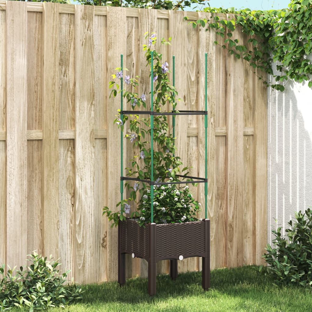 Vidaxl Planungskëscht mat Slat Aarbecht 40x4xx142.5 cm Polyprope brong