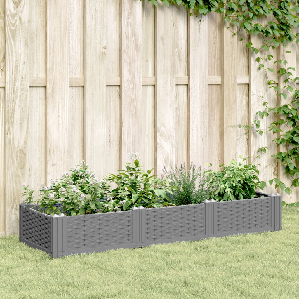 Vidaxl plantenbak met pinnen 125x40x28,5 cm polypropeen lichtgrijs