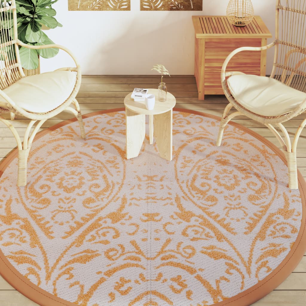 Vidaxl Outdoor Teppech Arakil Ø200 cm Polypropen orange a wäiss