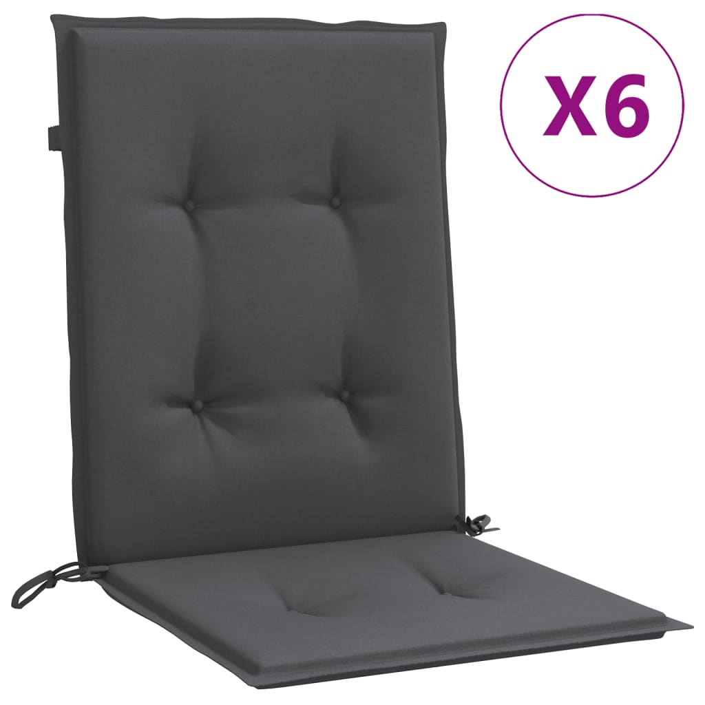 Coussins de chaise vidaxl 6 pcs bas dos 100x50x4 cm Tissu mixte anthracite