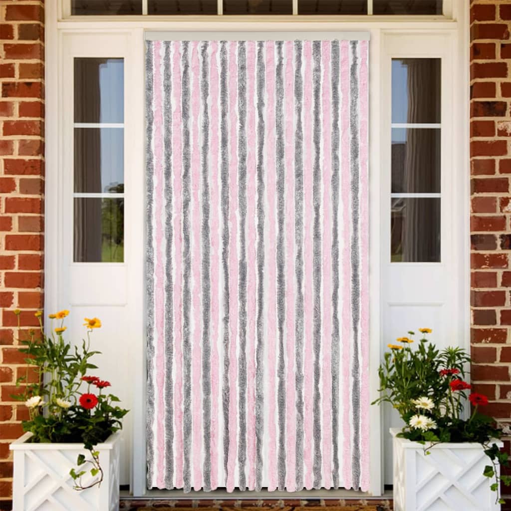 Vidaxl Fly curtain 100x220 cm Chenille silver gray and pink