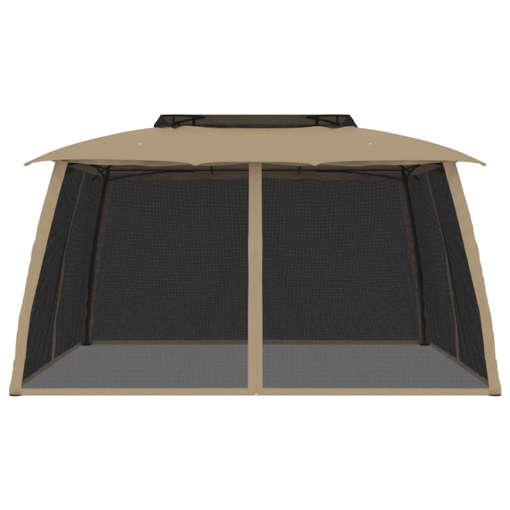 Vidaxl Arbor Side pareti di mesh e doppio tetto 3,93x2,93 m Crema in acciaio