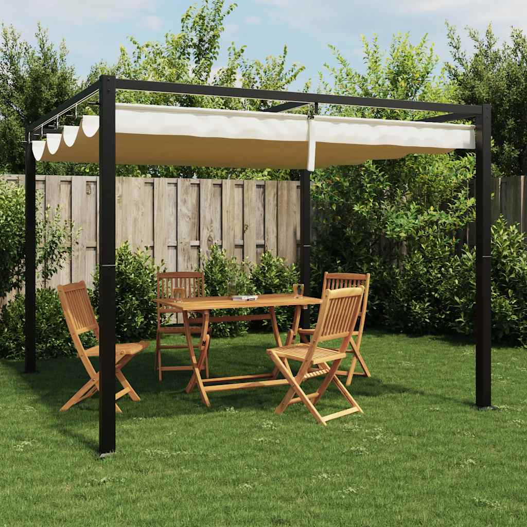 Vidaxl Arbor z iztegljivo streho 3x3 m jeklena smetana -obarvana