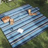 VidaXL couverture de pique-nique pliable rayée 200x200 cm velours bleu blanc