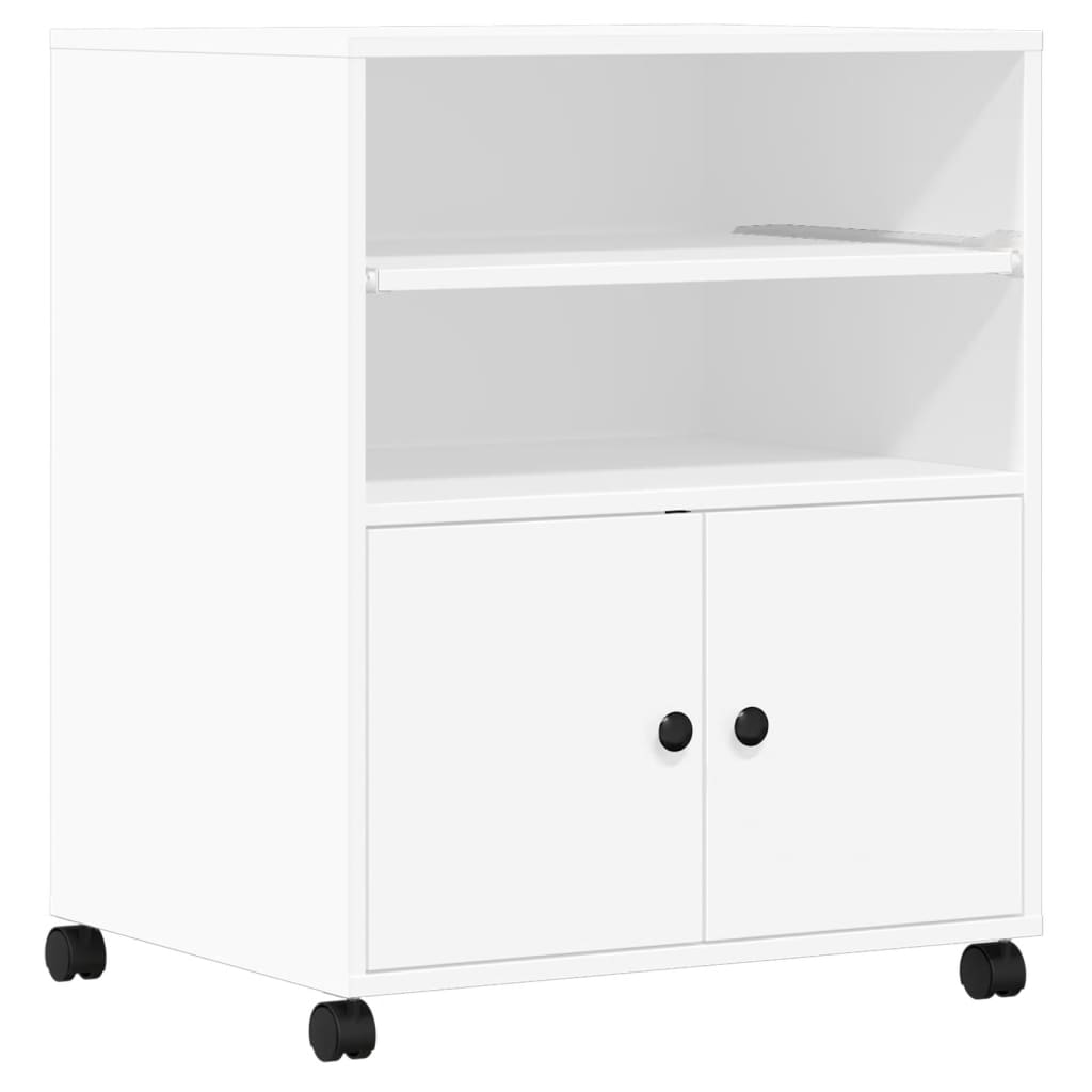 Škatla za tiskalnik vidaxl s kolesi 60x48x74 cm bela