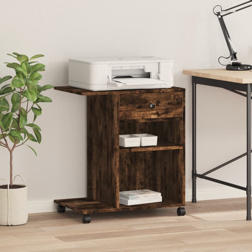 Vidaxl Printer box with wheels 60x40x68.5 cm smoked oak colored