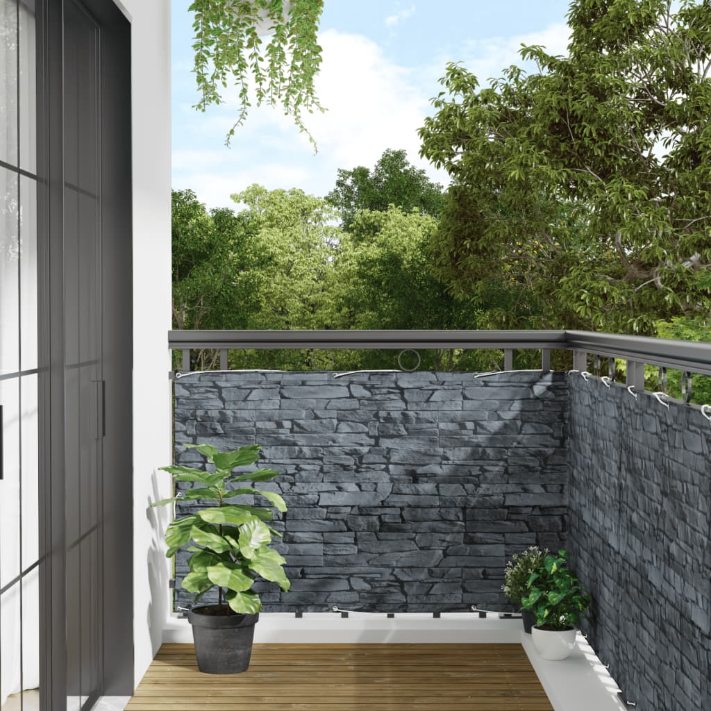 Vidaxl Balcony Screen Stone Pattern 300x90 cm PVC Gray