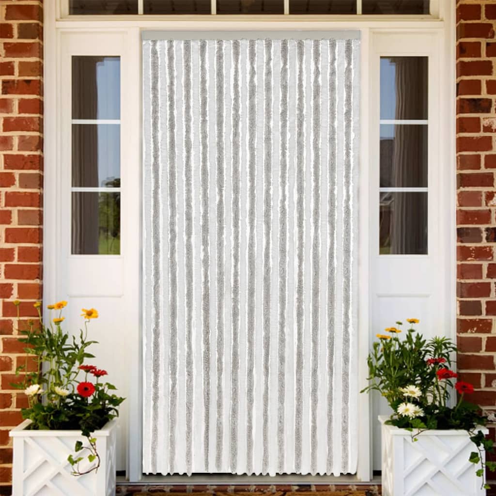Cortina de mosca Vidaxl 118x220 cm chenille gris claro y blanco