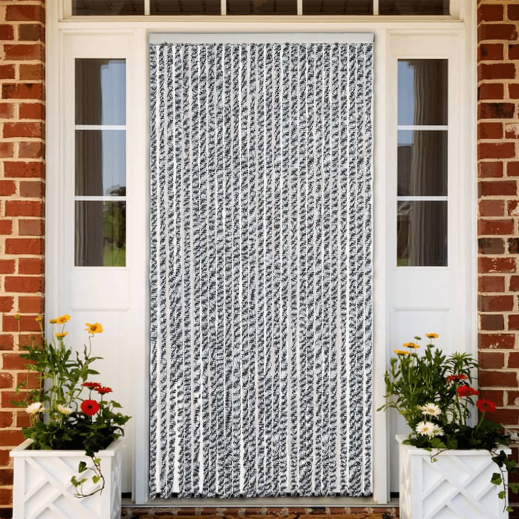 Vidaxl Fly Curtain 118x220 cm Chenille grigio e bianco e nero