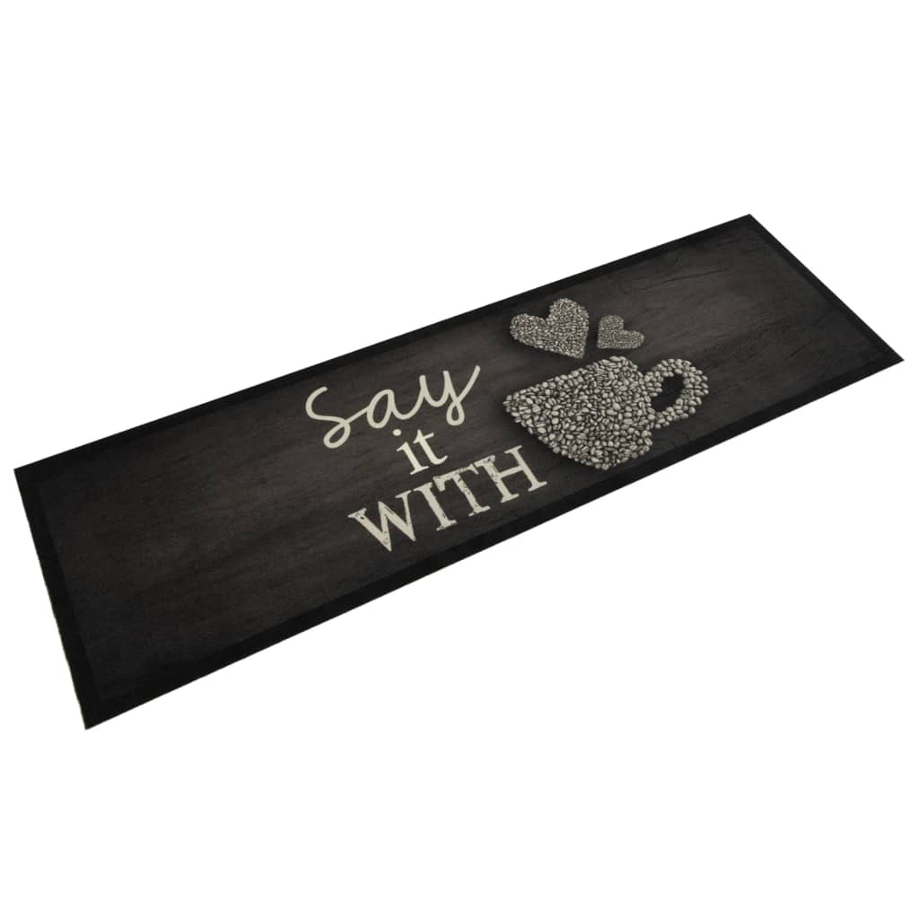 Vidaxl kuhinjski mat pralni skodelica tisk 45x150 cm žametno črno