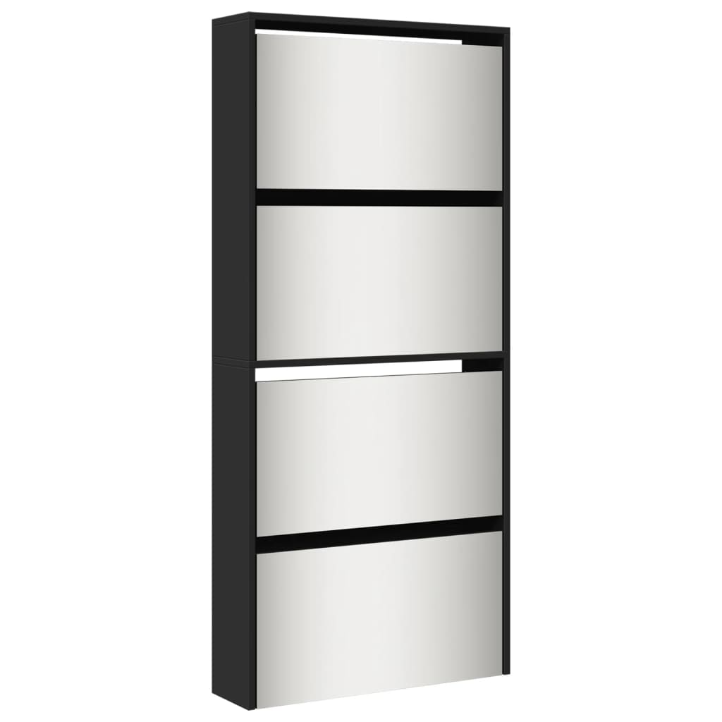 Vidaxl-Schuhschrank mit Spiegel 4-Layer 63x17x134 cm Schwarz