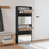 Vidaxl-Schuhschrank mit Spiegel 4-Layer 63x17x134 cm Schwarz