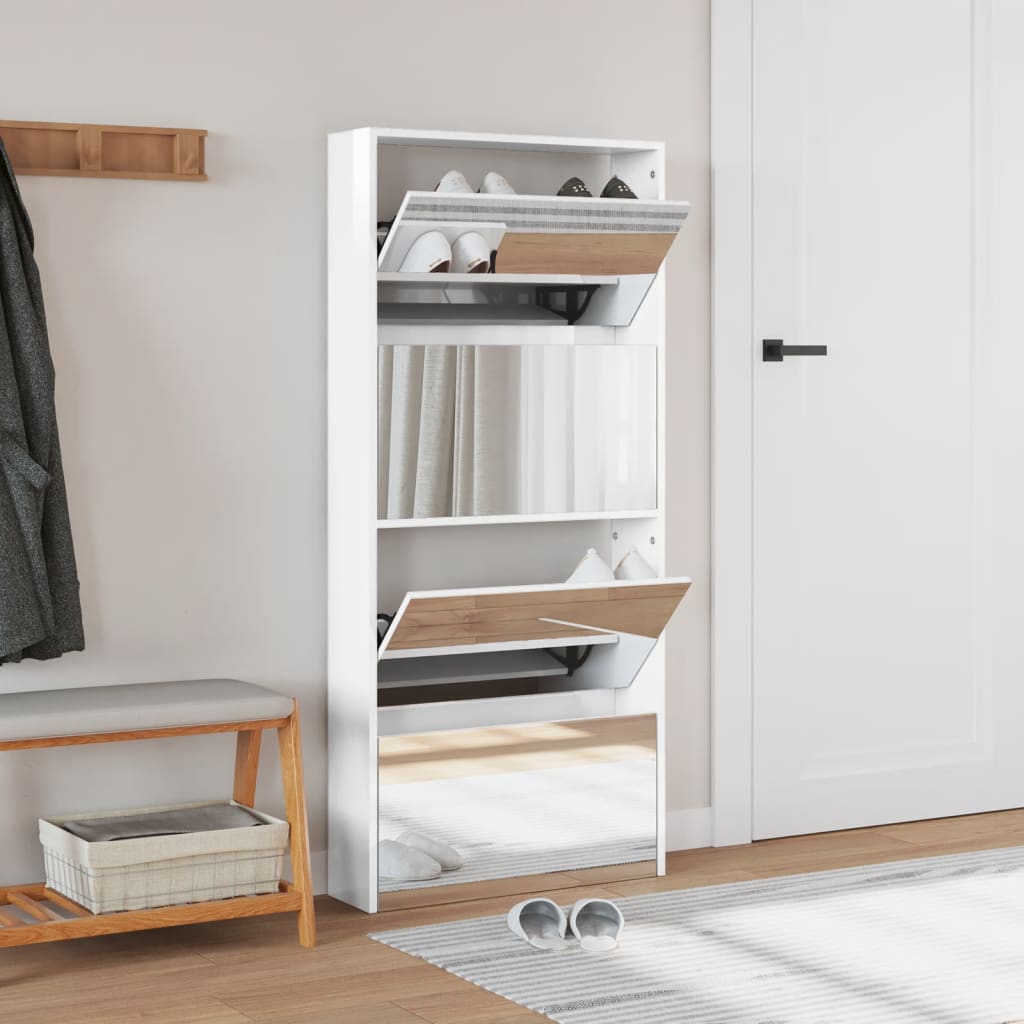 Armoire à chaussures Vidaxl avec miroir 4 couches 63x17x134 cm de haut blanc