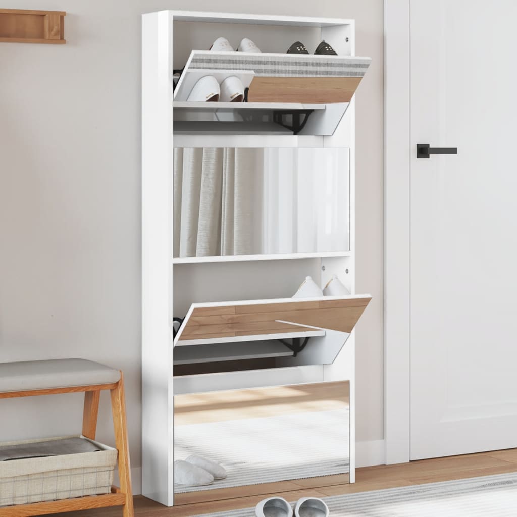 Armoire à chaussures Vidaxl avec miroir 4 couches 63x17x134 cm de haut blanc